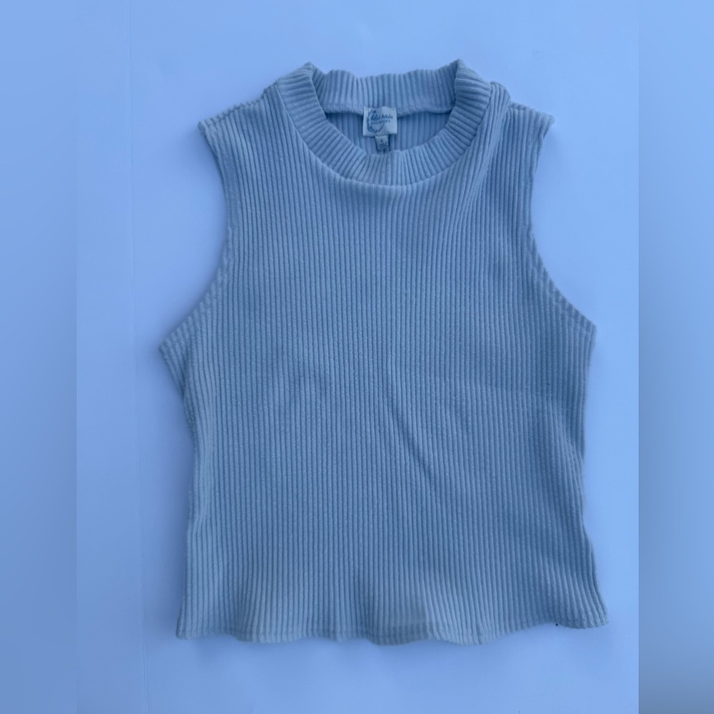 Francesca’s Icy Blue Ribbed Mock Neck Ribbed Tank Top | Large - Picture 4 of 8